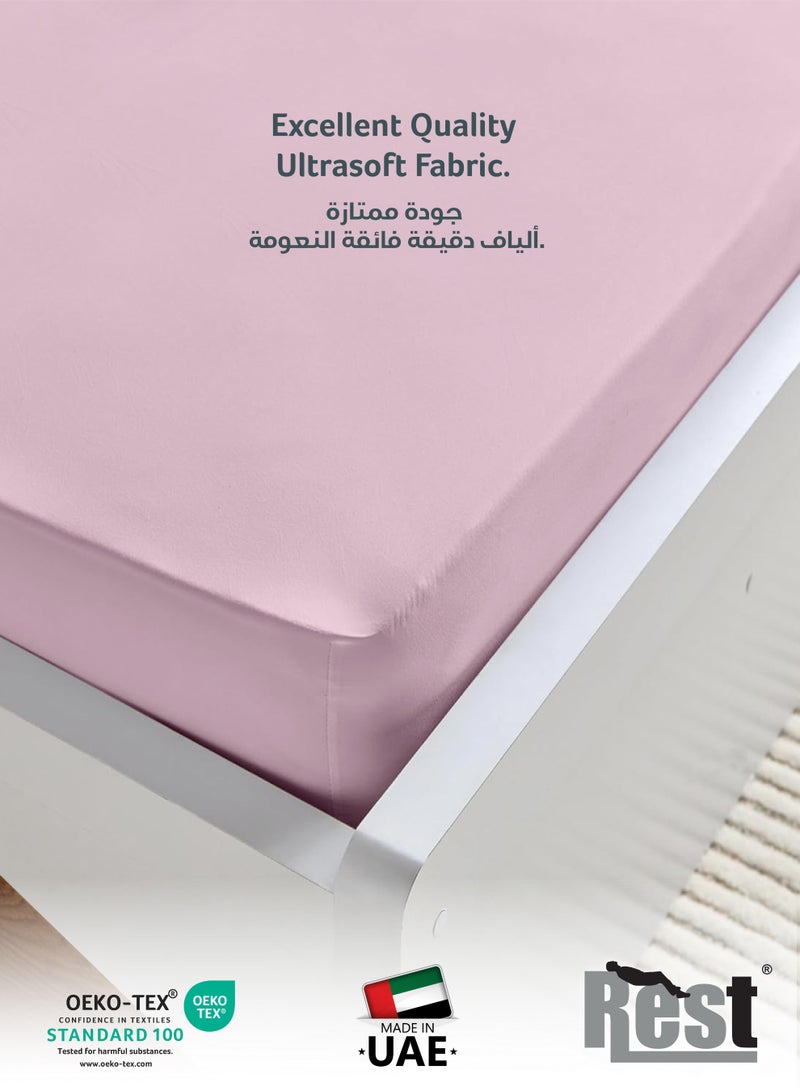 REST Fitted Bedsheet 180x200+30cm Breathable Plush Pink Fabric with Deep Pockets Machine Washable for Optimal Protection - Image 2